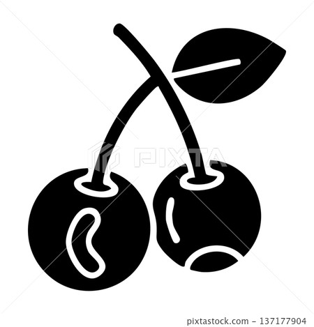 Pair of Fresh Cherries with Leaf Outline Icon Vector Illustration Pair of Fresh Cherries with Leaf Outline Icon Vector Illustration 137177904