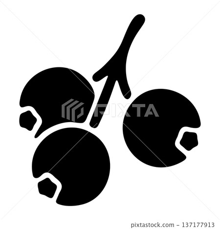 Black Glyph Icon of Three Berries on a Stem, Perfect for Fruit-Themed Designs Black Glyph Icon of Three Berries on a Stem, Perfect for Fruit-Themed Designs 137177913