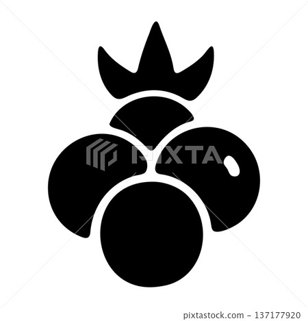 Solid Black Icon of Berries with Leafy Crown - Fruit Glyph Vector 137177920