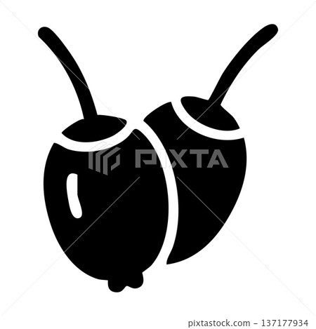 Black Rose Hips or Elongated Berries Fruit Glyph Icon 137177934