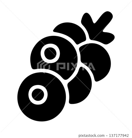 Black Glyph Icon Depicting a Cluster of Small Berries or Grapes on a Stem 137177942