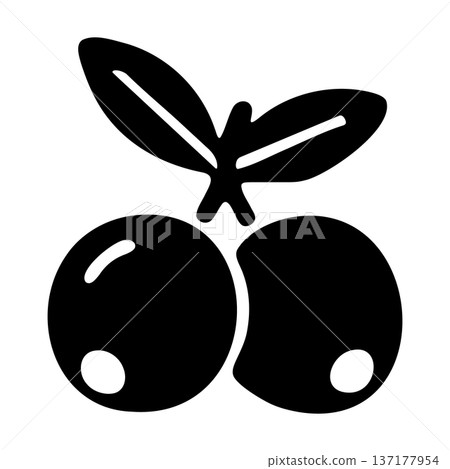 Minimalist Black and White Duo Berries with Leaves Graphic Icon Minimalist Black and White Duo Berries with Leaves Graphic Icon 137177954