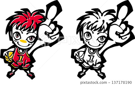 Basketball illustration (boy, child, laughing, best, cool, red & yellow) 137178190