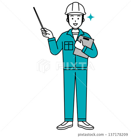 Male worker explaining with a pointer (full body) 137178209
