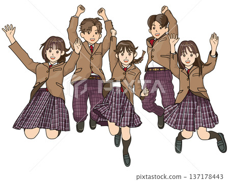 High school students (junior high school students) jumping with smiles 137178443