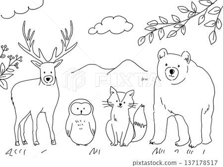 手繪森林動物插圖 137178517