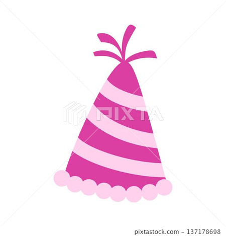 Pink Striped Party Hat Illustration 137178698