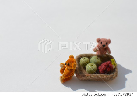 Teddy bear with wool felt green apple and grapes Teddy bear with wool felt green apple and grapes 137178934
