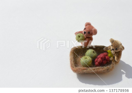 Teddy bear with wool felt green apple and grapes Teddy bear with wool felt green apple and grapes 137178936