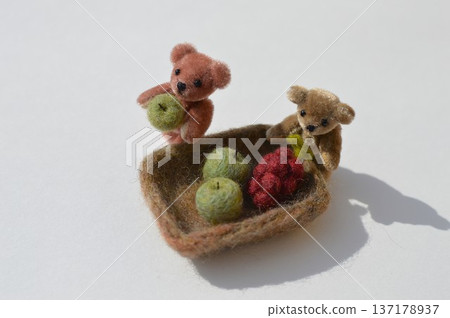 Teddy bear with wool felt green apple and grapes Teddy bear with wool felt green apple and grapes 137178937