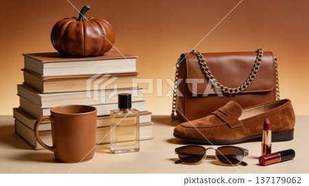 Caramel Autumn Retro Texture Living Aesthetic Still Life Composition 137179062