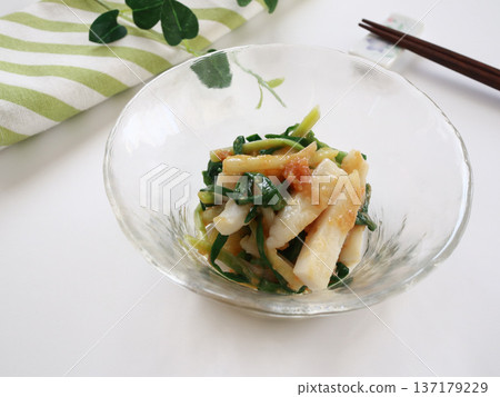 Scallions and bamboo shoots dressed in vinegar and miso 137179229