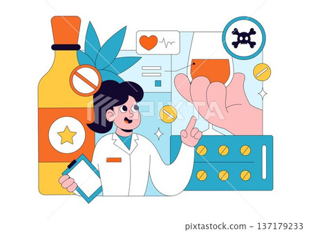 Narcologist Vector Illustration Featuring Drug Addiction Awareness And Issues Related To Alcohol And Tobacco In Healthcare Flat Background Narcologist Vector Illustration Featuring Drug Addiction Awareness And Issues Related To Alcohol And Tobacco In Healthcare Flat Background 137179233