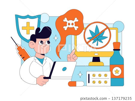 Narcologist Vector Illustration Featuring Drug Addiction Awareness And Issues Related To Alcohol And Tobacco In Healthcare Flat Background 137179235