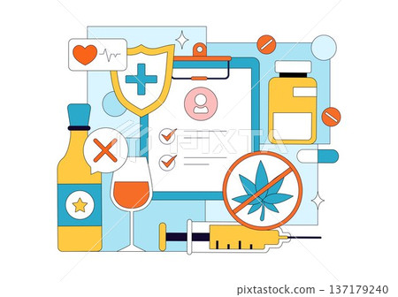 Narcologist Vector Illustration Featuring Drug Addiction Awareness And Issues Related To Alcohol And Tobacco In Healthcare Flat Background Narcologist Vector Illustration Featuring Drug Addiction Awareness And Issues Related To Alcohol And Tobacco In Healthcare Flat Background 137179240