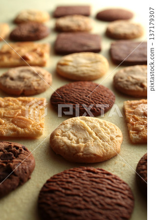 A group photo of cookies taken from above with a warm color background A group photo of cookies taken from above with a warm color background 137179307