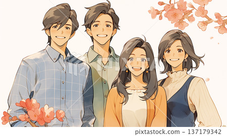 插圖描繪了春天櫻花樹下,一家人笑容燦爛地拍攝紀念照的幸福時刻。非常適合用作視訊背景。 插圖描繪了春天櫻花樹下,一家人笑容燦爛地拍攝紀念照的幸福時刻。非常適合用作視訊背景。 137179342