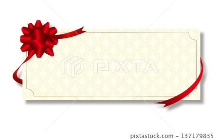 A luxurious white gift card base with a star bow ribbon decoration. 137179835