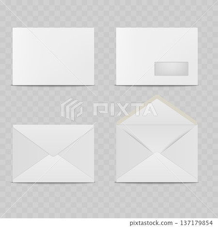 Realistic White Envelope Mockup Set. Vector Open and Closed Business Mail Stationery with Window. 137179854