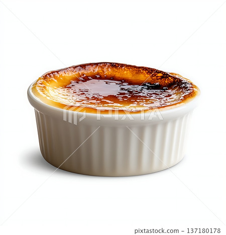 Delicious Creme Brulee Dessert in a White Ceramic Dish Ready to Be Enjoyed 137180178