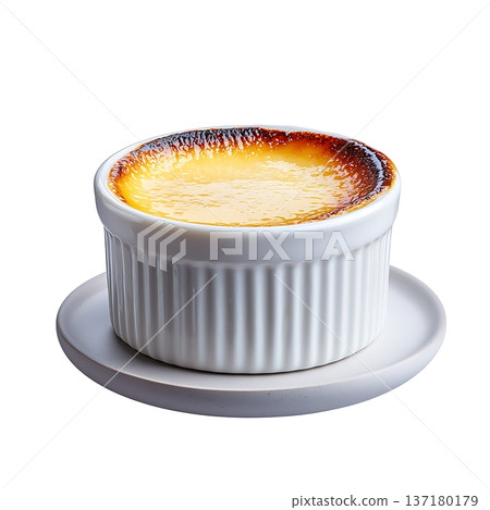 Delicious Creme Brulee Dessert in a White Ceramic Dish Ready to Be Enjoyed 137180179