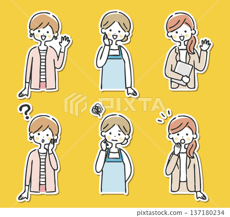 Illustration of a woman, housewife, and businesswoman with white border 137180234