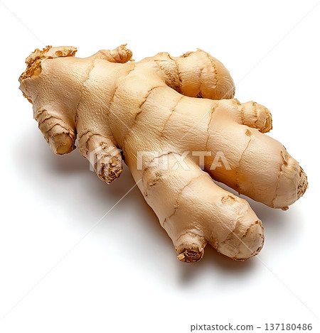 Fresh Ginger Root with Unique Shape on White Background for Culinary and Herbal Use 137180486