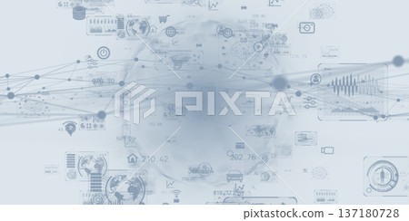 未來主義的電腦圖形插圖,展現了網路空間和數位技術的概念 未來主義的電腦圖形插圖,展現了網路空間和數位技術的概念 137180728