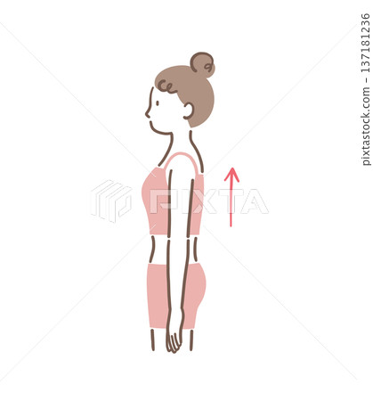 側臉描繪一位姿態優美的女性的插圖素材。 137181236