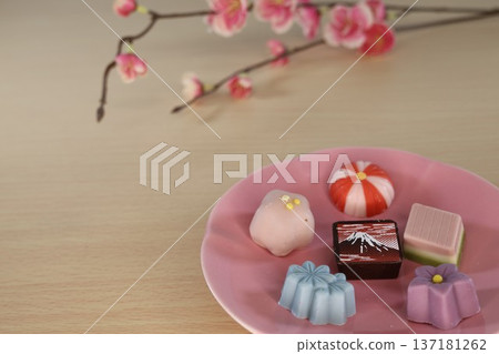 Plum and Japanese pattern chocolate Plum and Japanese pattern chocolate 137181262
