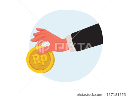 Hand Holding Gold Indonesian Rupiah Coin Stock Illustration. Hand Holding Gold Indonesian Rupiah Coin Stock Illustration. 137181353