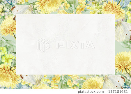 以白粉蝶和春花為主題的花卉畫框。 137181681