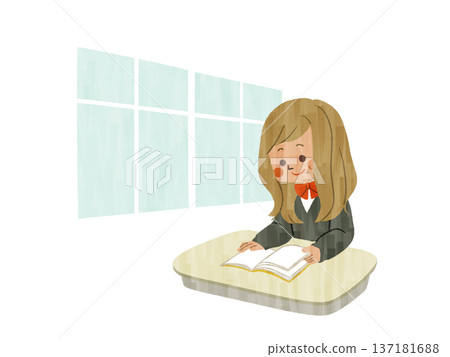 女學生在教室裡讀書-加什 女學生在教室裡讀書-加什 137181688