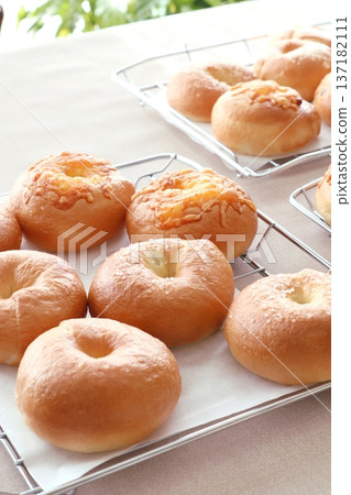 Homemade bagels at a bread-making class Homemade bagels at a bread-making class 137182111