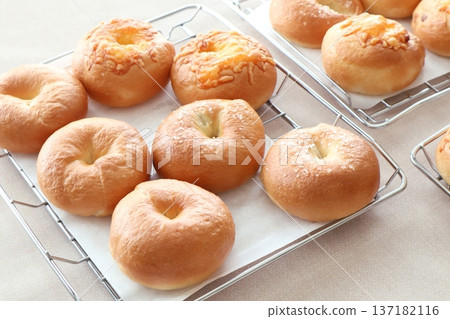 Homemade bagels at a bread-making class Homemade bagels at a bread-making class 137182116