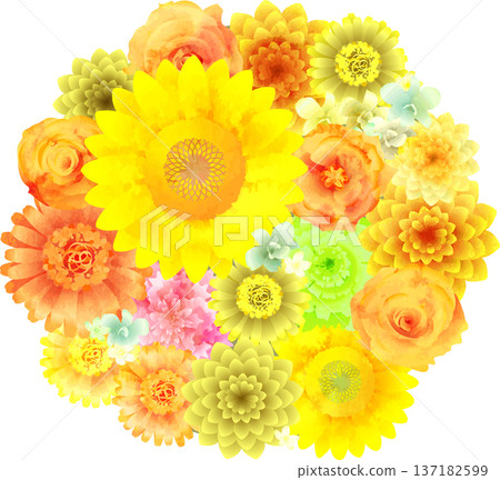 Round bouquet, yellow watercolor style Round bouquet, yellow watercolor style 137182599