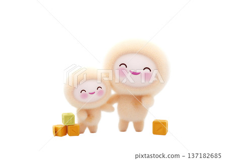 A warm and fun scene of parents and children playing with building blocks 137182685