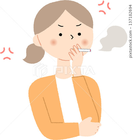 An irritated woman smoking a cigarette 137182694