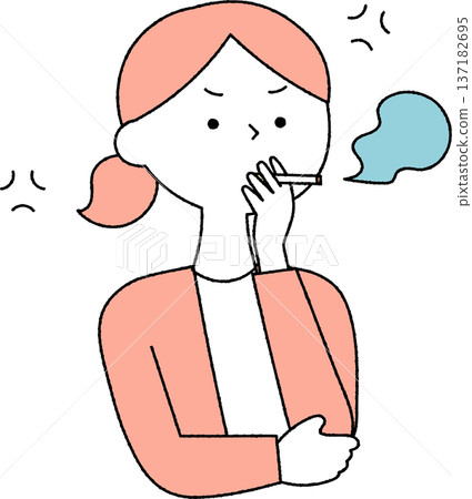 A woman smoking a cigarette while feeling irritated. A woman smoking a cigarette while feeling irritated. 137182695
