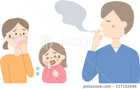 A smoking father and his family suffering from smoke 137182696