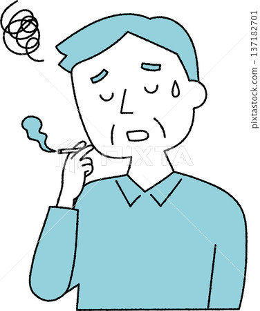 一位情緒低落的老者正在抽煙。 137182701