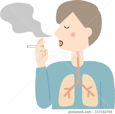 年輕人吸煙時產生的煙霧和肺部影像 137182708