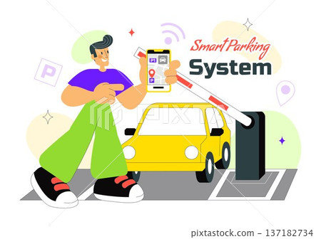 Smart Parking System Technology Vector Illustration Featuring Urban Infrastructure with IoT Connectivity and Modern Transportation in Flat Background Smart Parking System Technology Vector Illustration Featuring Urban Infrastructure with IoT Connectivity and Modern Transportation in Flat Background 137182734
