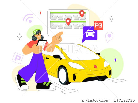 Smart Parking System Technology Vector Illustration Featuring Urban Infrastructure with IoT Connectivity and Modern Transportation in Flat Background Smart Parking System Technology Vector Illustration Featuring Urban Infrastructure with IoT Connectivity and Modern Transportation in Flat Background 137182739