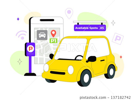 Smart Parking System Technology Vector Illustration Featuring Urban Infrastructure with IoT Connectivity and Modern Transportation in Flat Background Smart Parking System Technology Vector Illustration Featuring Urban Infrastructure with IoT Connectivity and Modern Transportation in Flat Background 137182742