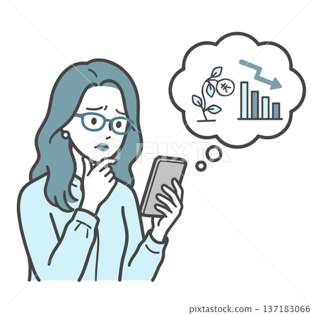 一幅描繪女性因投資失敗而苦惱的插圖（資產管理失敗和衰退的象徵）。 137183066