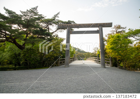 Ise Shrine, Ise City, Mie Prefecture, Uji Bridge and Torii Gate in the Morning Ise Shrine, Ise City, Mie Prefecture, Uji Bridge and Torii Gate in the Morning 137183472