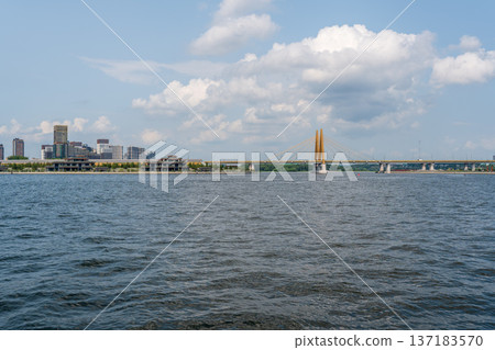 The Millennium Bridge over the Kazanka River on a summer day. 137183570
