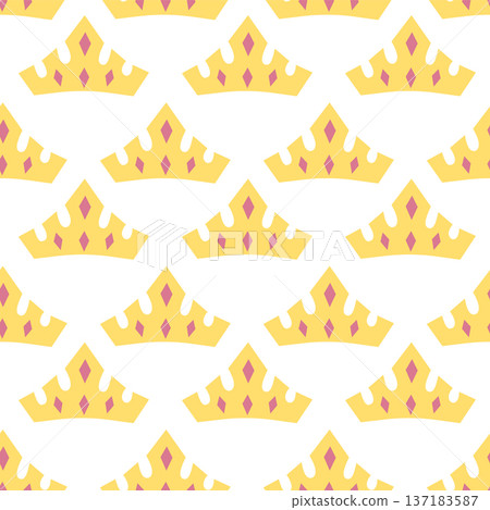 Cute seamless pattern with golden crown in flat style Cute seamless pattern with golden crown in flat style 137183587