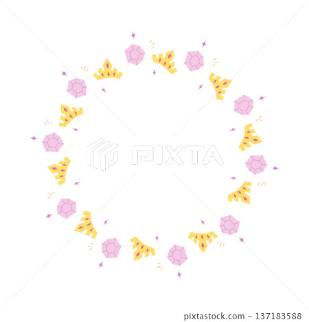 Cute circular frame with crown and crystal elements in flat style Cute circular frame with crown and crystal elements in flat style 137183588